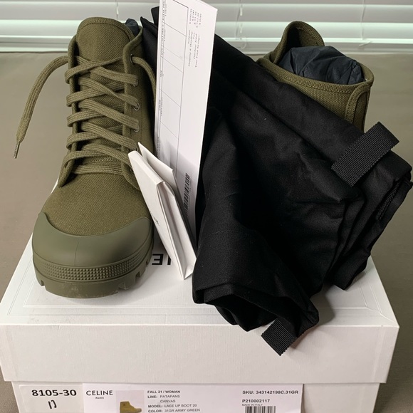 Celine”PATAPANS LACE UP BOOT IN CANVAS
ARMY GREEN” - Picture 9 of 11